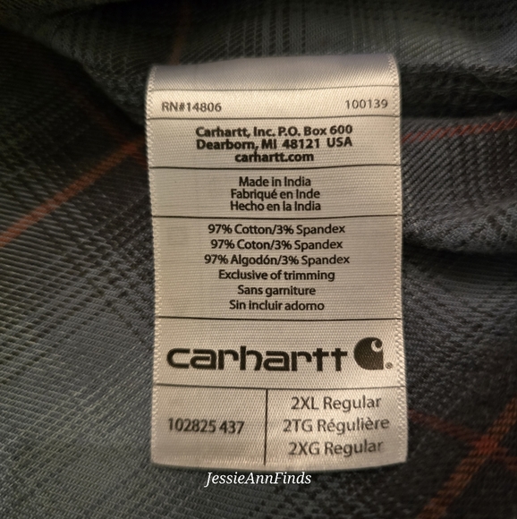Carhartt Steel Blue Plaid Rugged Flex Hamilton Pearl Snap Flannel Shirt Size 2XL - Picture 10 of 11